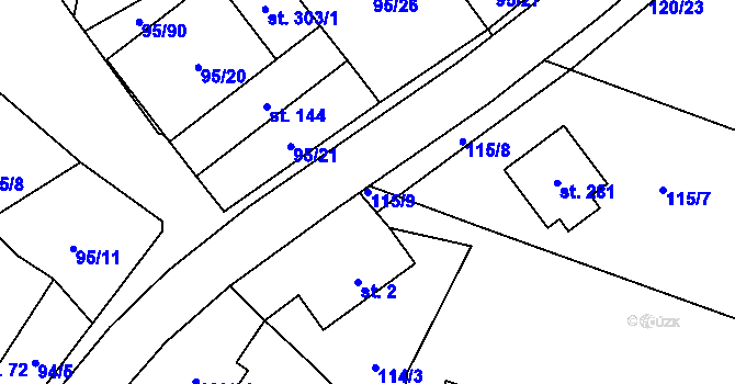 Parcela st. 115/9 v KÚ Šošůvka, Katastrální mapa