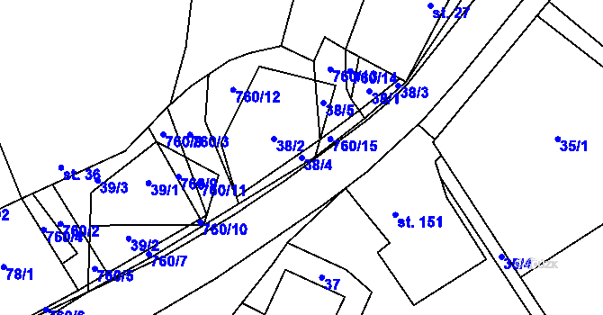 Parcela st. 38/4 v KÚ Šošůvka, Katastrální mapa