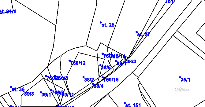 Parcela st. 760/13 v KÚ Šošůvka, Katastrální mapa