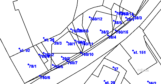 Parcela st. 760/11 v KÚ Šošůvka, Katastrální mapa