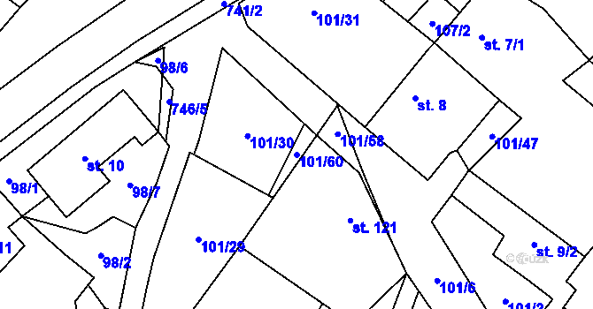 Parcela st. 101/60 v KÚ Šošůvka, Katastrální mapa
