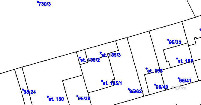 Parcela st. 185/3 v KÚ Šošůvka, Katastrální mapa