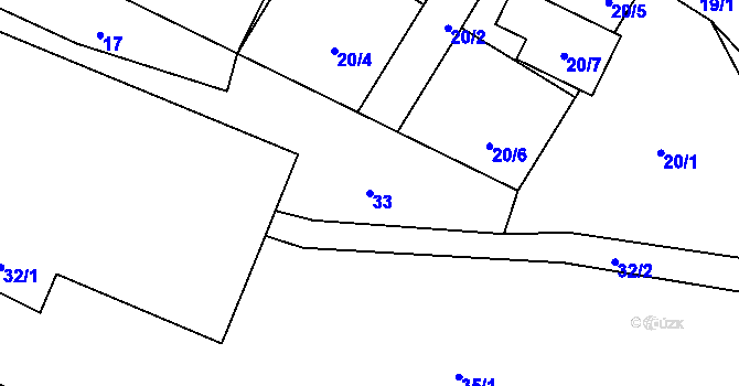 Parcela st. 33 v KÚ Hranické Loučky, Katastrální mapa