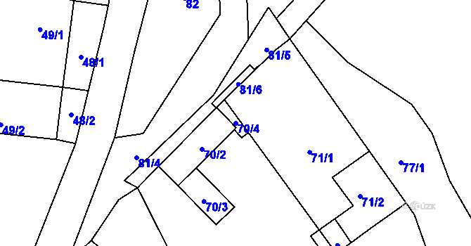 Parcela st. 70/4 v KÚ Hranické Loučky, Katastrální mapa