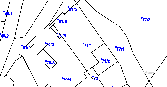 Parcela st. 71/1 v KÚ Hranické Loučky, Katastrální mapa