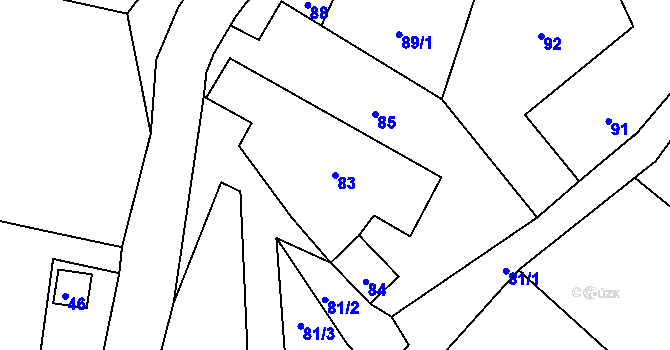 Parcela st. 83 v KÚ Hranické Loučky, Katastrální mapa