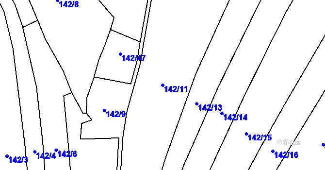 Parcela st. 142/11 v KÚ Hranické Loučky, Katastrální mapa