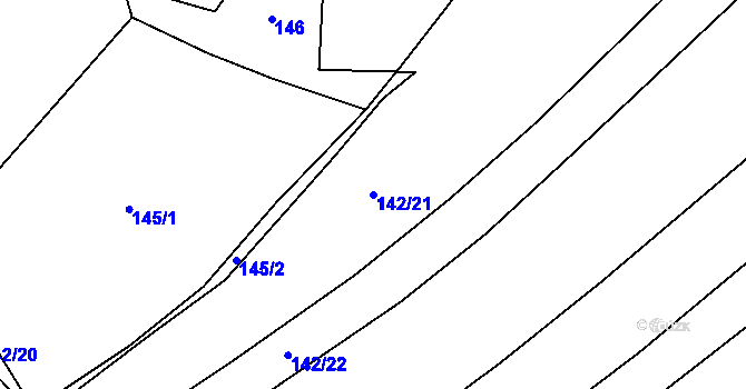Parcela st. 142/21 v KÚ Hranické Loučky, Katastrální mapa