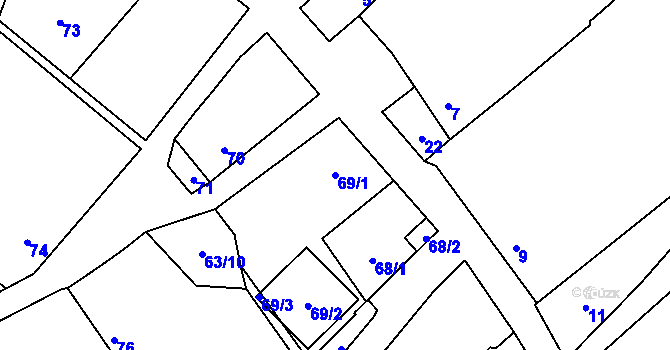 Parcela st. 69/1 v KÚ Špičky, Katastrální mapa