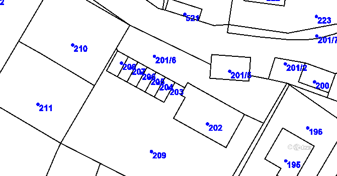 Parcela st. 203 v KÚ Špičky, Katastrální mapa