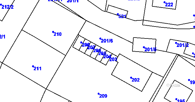 Parcela st. 205 v KÚ Špičky, Katastrální mapa