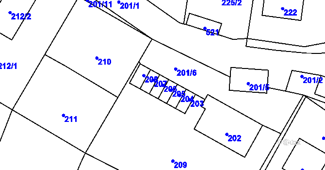 Parcela st. 206 v KÚ Špičky, Katastrální mapa