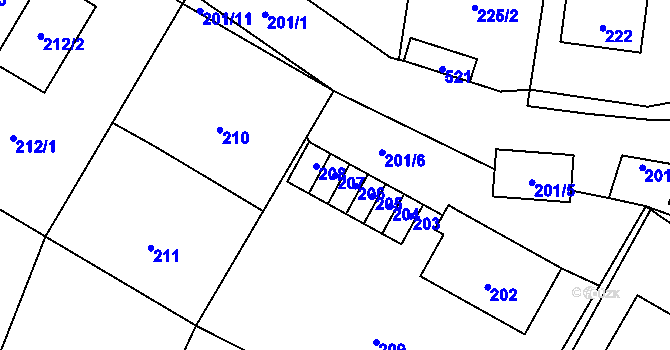 Parcela st. 207 v KÚ Špičky, Katastrální mapa