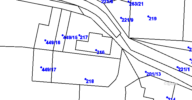 Parcela st. 216 v KÚ Špičky, Katastrální mapa
