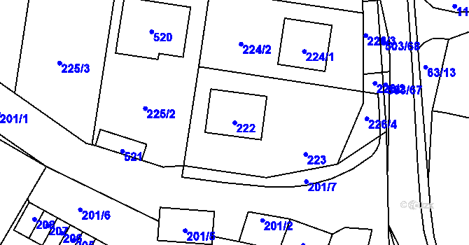 Parcela st. 222 v KÚ Špičky, Katastrální mapa
