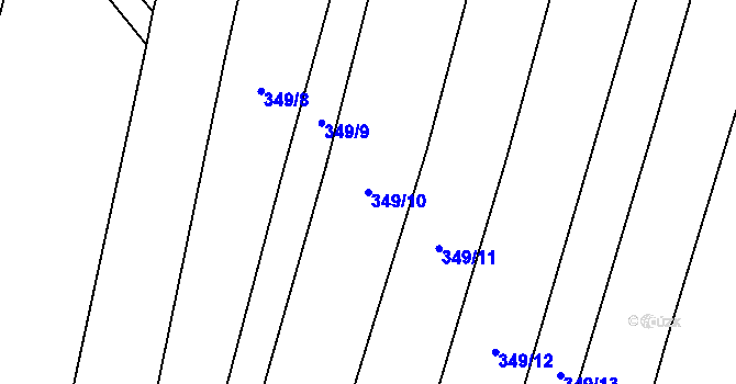 Parcela st. 349/10 v KÚ Špičky, Katastrální mapa