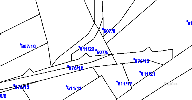 Parcela st. 607/5 v KÚ Labská, Katastrální mapa