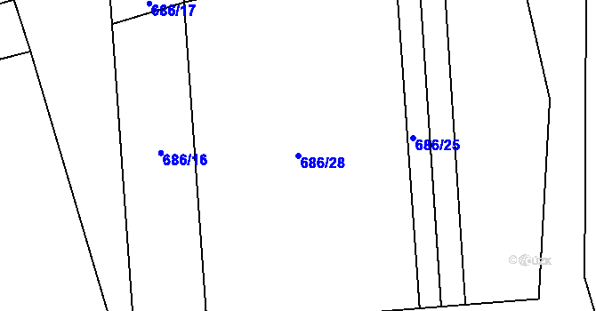 Parcela st. 686/28 v KÚ Přední Labská, Katastrální mapa