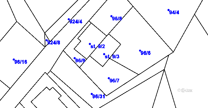 Parcela st. 9/3 v KÚ Špindlerův Mlýn, Katastrální mapa