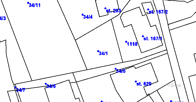Parcela st. 34/1 v KÚ Špindlerův Mlýn, Katastrální mapa