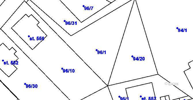 Parcela st. 96/1 v KÚ Špindlerův Mlýn, Katastrální mapa