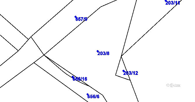 Parcela st. 203/8 v KÚ Nezbavětice, Katastrální mapa
