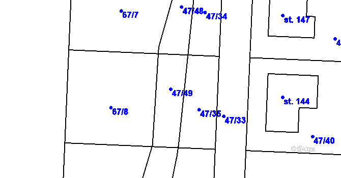 Parcela st. 47/49 v KÚ Nezbavětice, Katastrální mapa