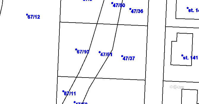 Parcela st. 47/51 v KÚ Nezbavětice, Katastrální mapa