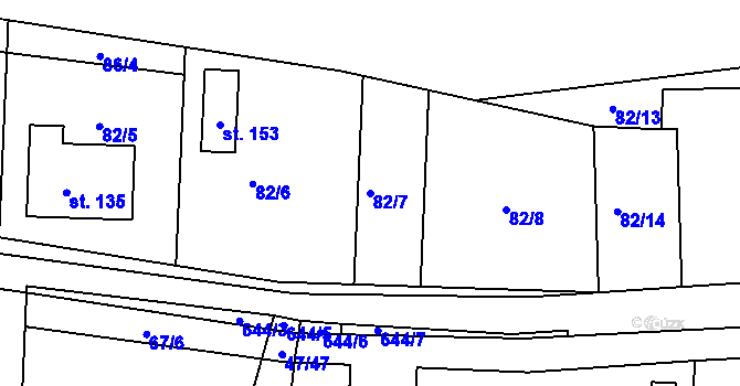 Parcela st. 82/7 v KÚ Nezbavětice, Katastrální mapa