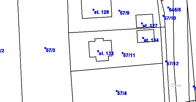 Parcela st. 133 v KÚ Nezbavětice, Katastrální mapa