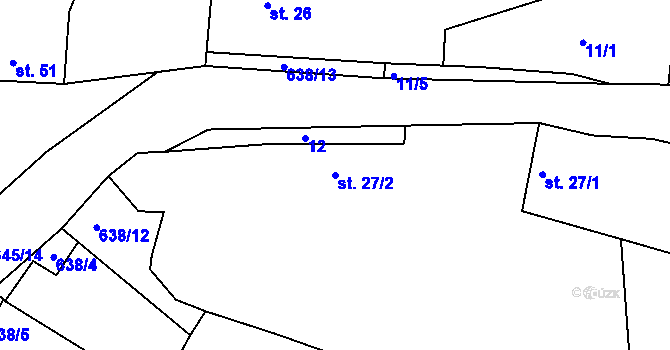 Parcela st. 27/2 v KÚ Nezbavětice, Katastrální mapa