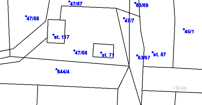 Parcela st. 71 v KÚ Nezbavětice, Katastrální mapa
