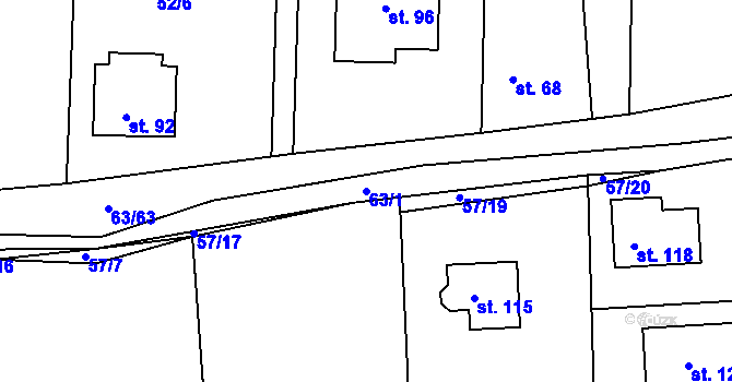 Parcela st. 63/1 v KÚ Nezbavětice, Katastrální mapa