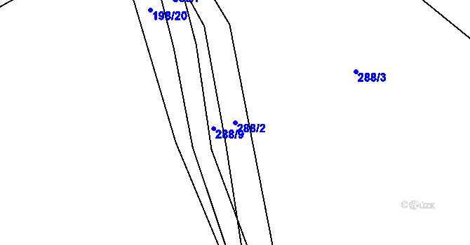 Parcela st. 288/2 v KÚ Nezbavětice, Katastrální mapa