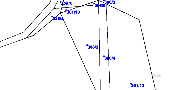 Parcela st. 306/2 v KÚ Nezbavětice, Katastrální mapa