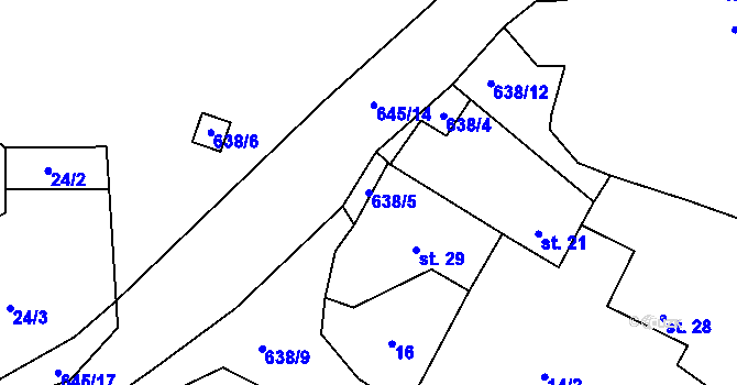 Parcela st. 638/5 v KÚ Nezbavětice, Katastrální mapa