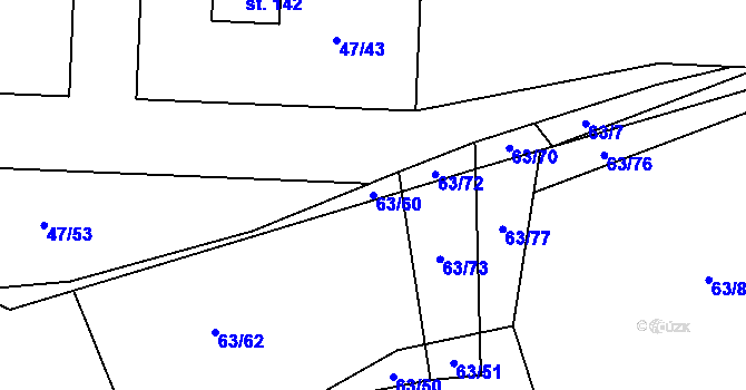 Parcela st. 63/60 v KÚ Nezbavětice, Katastrální mapa