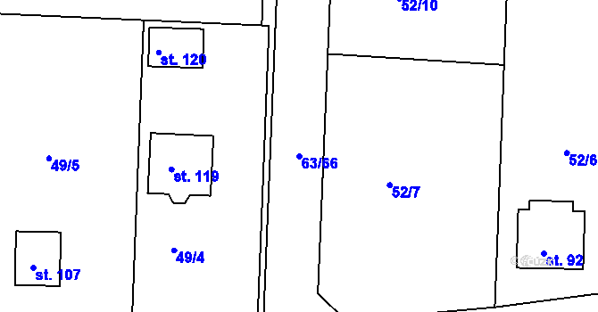 Parcela st. 63/66 v KÚ Nezbavětice, Katastrální mapa