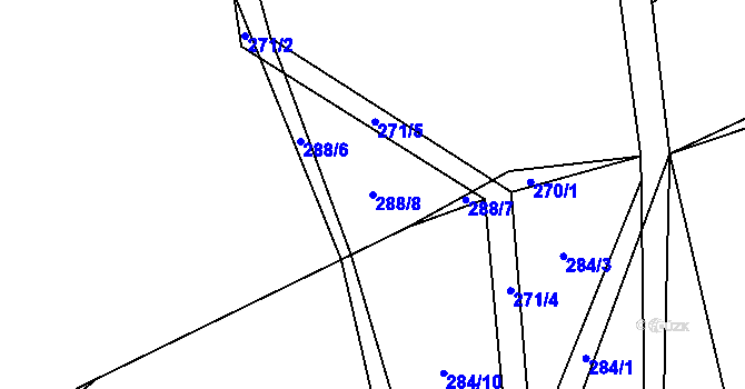 Parcela st. 288/8 v KÚ Nezbavětice, Katastrální mapa