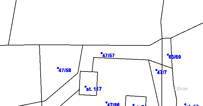 Parcela st. 47/57 v KÚ Nezbavětice, Katastrální mapa