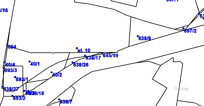 Parcela st. 645/19 v KÚ Nezbavětice, Katastrální mapa