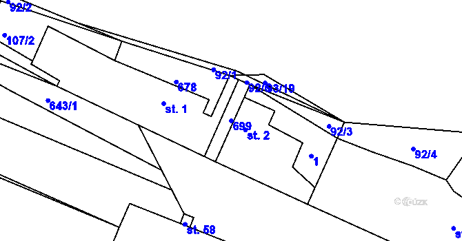 Parcela st. 699 v KÚ Nezbavětice, Katastrální mapa