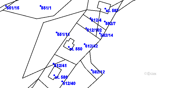 Parcela st. 612/42 v KÚ Šťáhlavice, Katastrální mapa