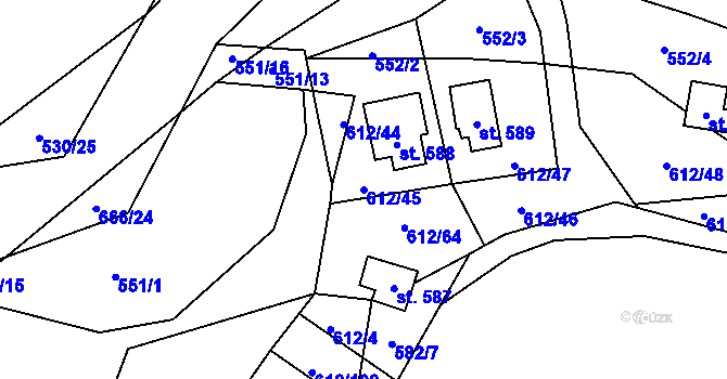 Parcela st. 612/45 v KÚ Šťáhlavice, Katastrální mapa
