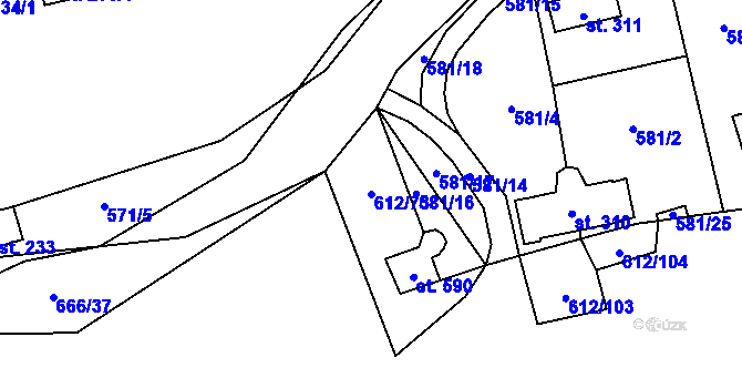 Parcela st. 612/73 v KÚ Šťáhlavice, Katastrální mapa