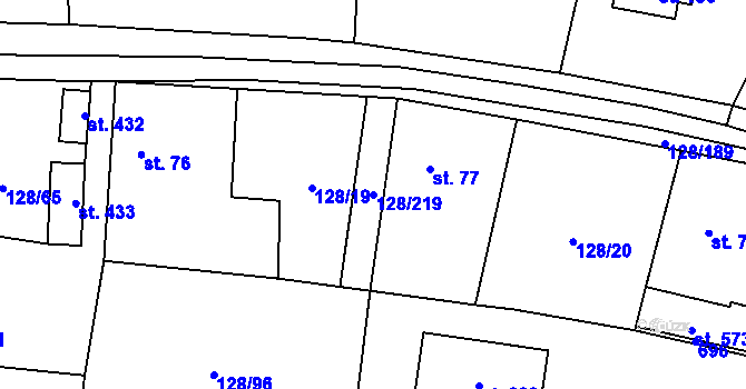 Parcela st. 128/219 v KÚ Šťáhlavice, Katastrální mapa