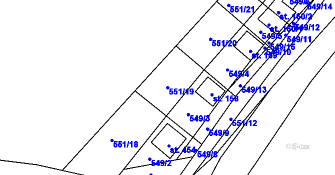 Parcela st. 551/19 v KÚ Šťáhlavice, Katastrální mapa