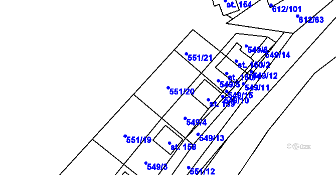 Parcela st. 551/20 v KÚ Šťáhlavice, Katastrální mapa