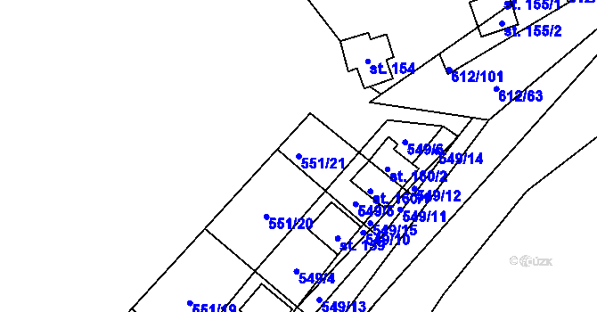 Parcela st. 551/21 v KÚ Šťáhlavice, Katastrální mapa