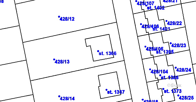 Parcela st. 1366 v KÚ Šťáhlavy, Katastrální mapa